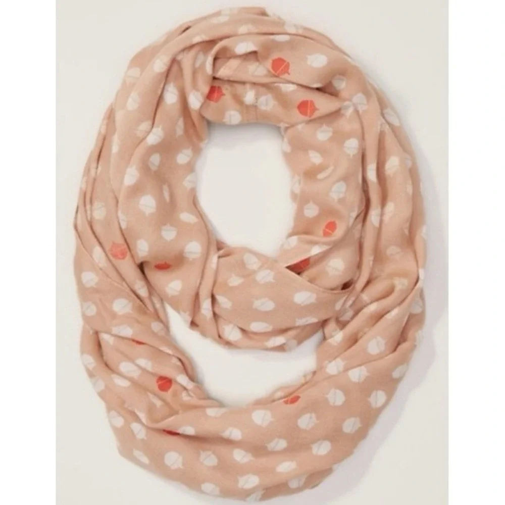 NWT LOFT Ann Taylor Acorn Infinity‎ Scarf Tan Red White Lightweight Rayon